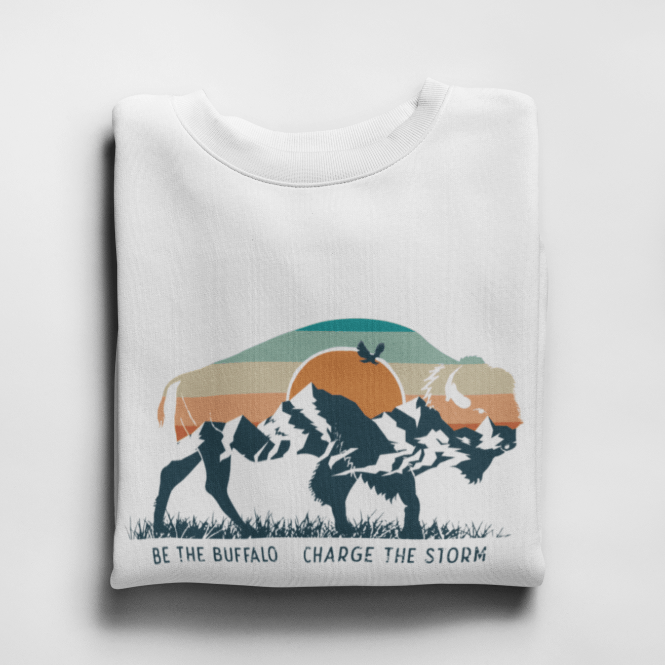 208 Supply Co Hoodies Small / White / Crewneck Sweatshirt Be The Buffalo Unisex Midweight Hoodie