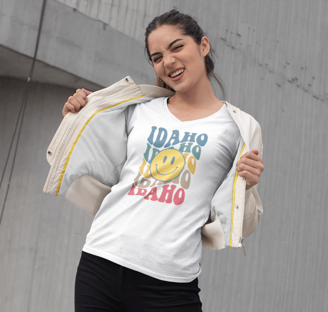 208 Supply Co Smiley Idaho Unisex V-Neck Tee