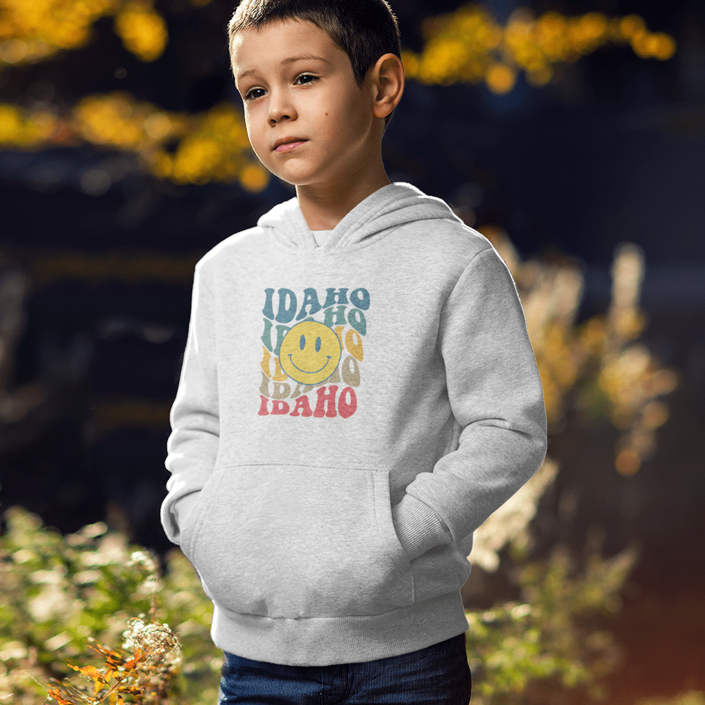 208 Supply Co Small (6-8) / Athletic Heather Smiley Idaho Unisex Midweight Youth Hoodie